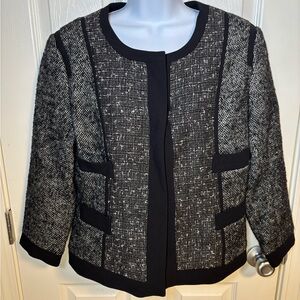 Black and grey tweed blazer with black trim by Narcisco Rodriguez-size medium